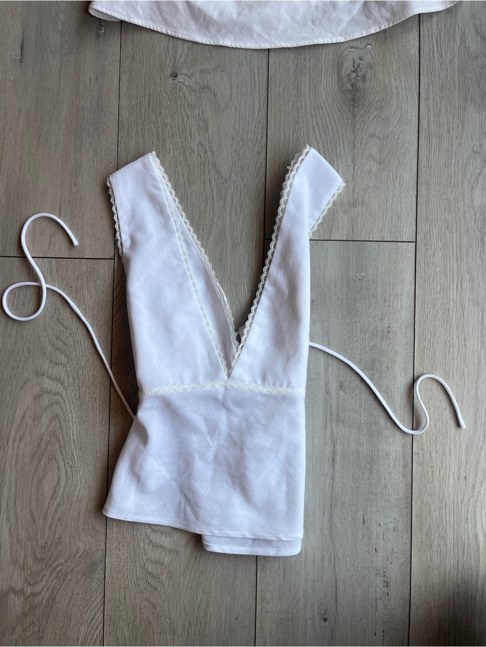 Lace-Trim Deep V White Camisole